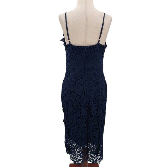 QUIZ SZ 8 M US Navy Blue Lace Vneck Spaghetti Straps Midi Dress NWT B119 - Picture 3 of 9